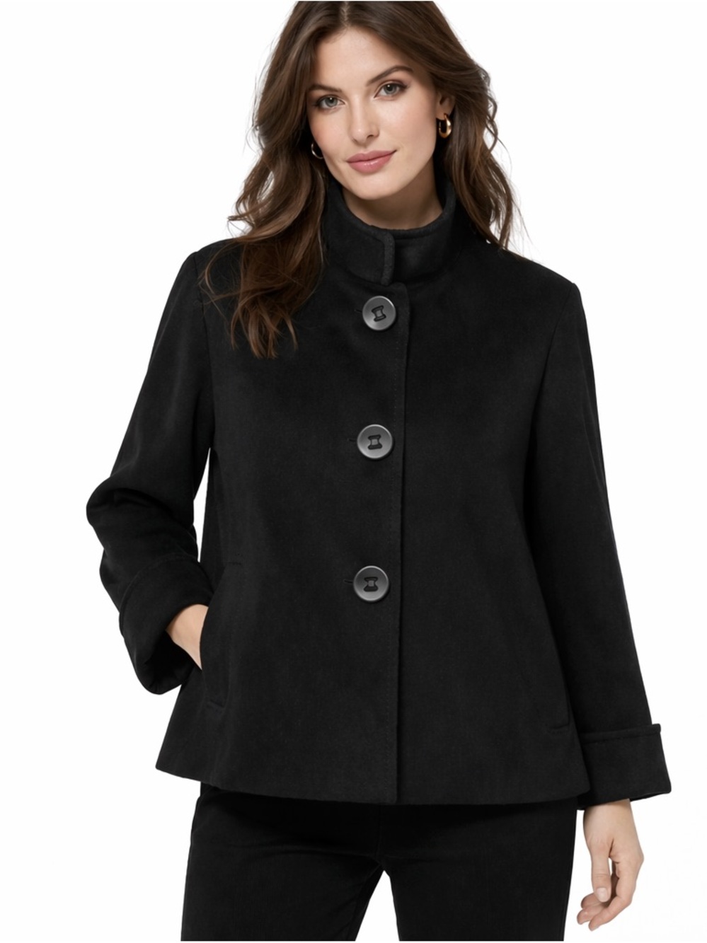 CINZIA ROCCA LORO PIANA Black Long Sleeved Swing Coat 6 NWOT